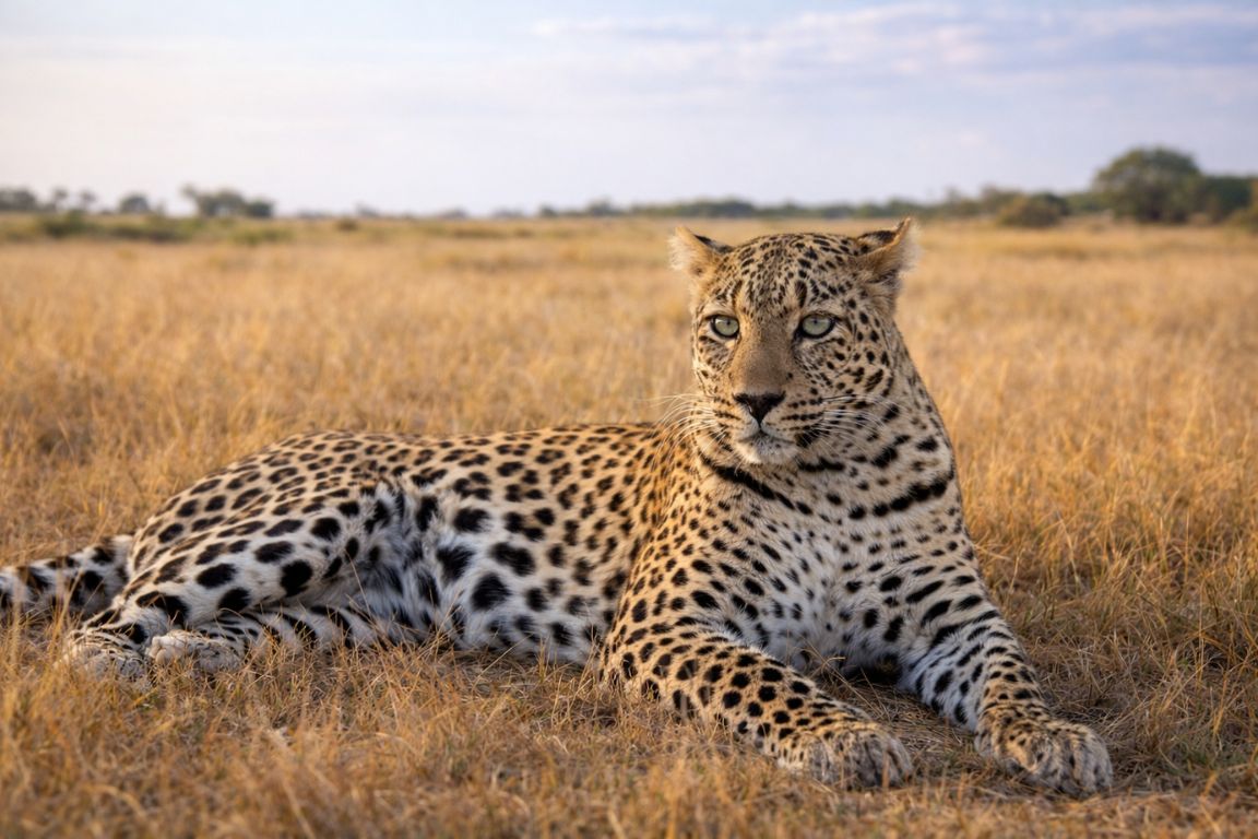 Leopard spotted in open savannah landscape of Chobe National Park during a professional safari tour operated by Chobe Tours